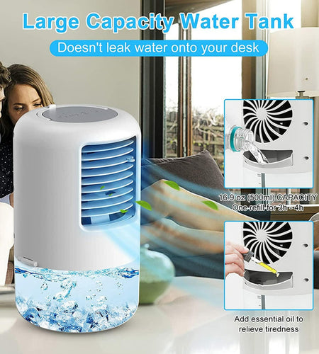 YUYTE Portable Air Conditioner Cooler Humidifier 3 Speeds 7 Colors 500ML White