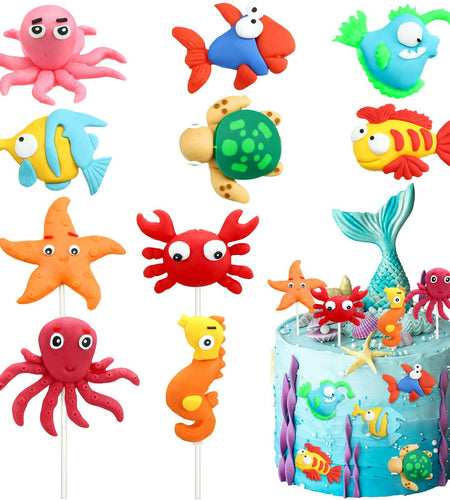 Yulejo 10 Pcs Dinosaur Cake Toppers Clay Jungle Safari Party Decor 2-3in