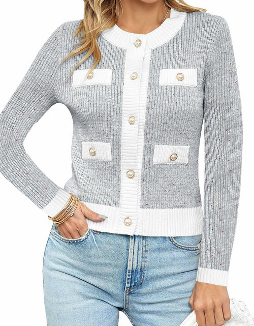 Load image into Gallery viewer, Langwyqu Womens Long Sleeve Button Down Cardigan Sweater Grey Size XL
