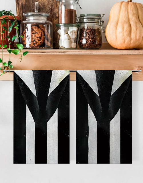 Load image into Gallery viewer, Jiudungs Halloween Kitchen Towels Set of 2 Black White Stripe 18x26 Inch
