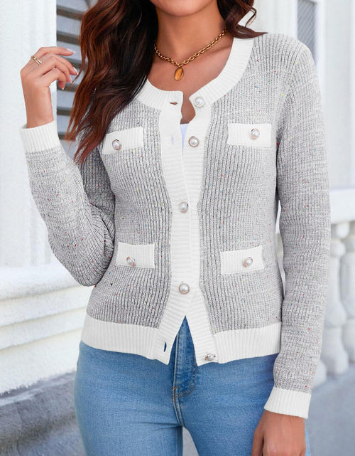 Load image into Gallery viewer, Langwyqu Womens Long Sleeve Button Down Cardigan Sweater Grey Size XL
