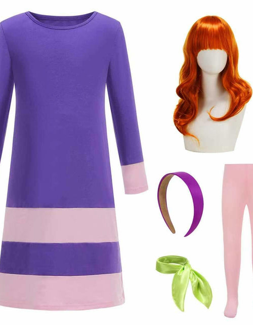 Load image into Gallery viewer, ROSADAGE Girls Daphne Halloween Costume Dress Purple Size 130 (6-7T)
