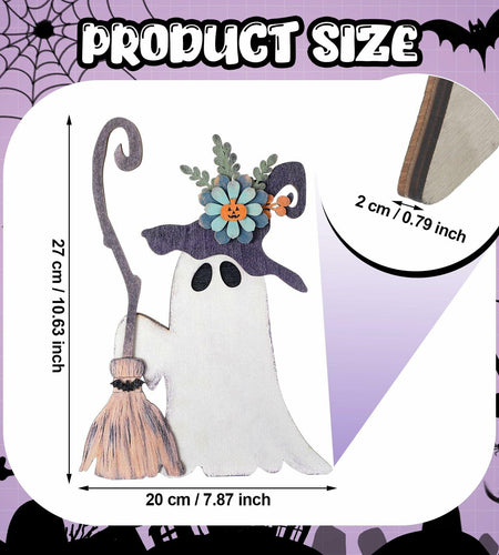 Yousoontic Wooden Halloween Ghost Witch Tabletop Decor 11x7.9in Black White
