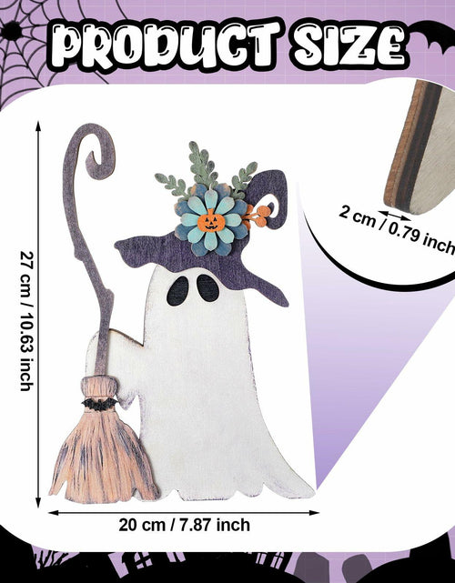 Load image into Gallery viewer, Yousoontic Wooden Halloween Ghost Witch Tabletop Decor 11x7.9in Black White
