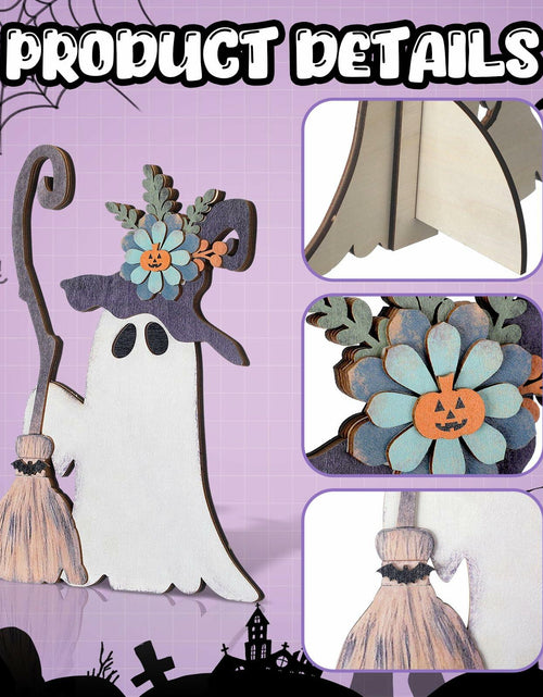 Load image into Gallery viewer, Yousoontic Wooden Halloween Ghost Witch Tabletop Decor 11x7.9in Black White
