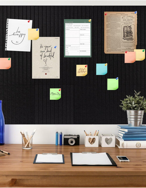 Load image into Gallery viewer, FUANGUI Felt Board 12 Pack Large Wall Tiles with Adhesive Tabs Stripe Black

