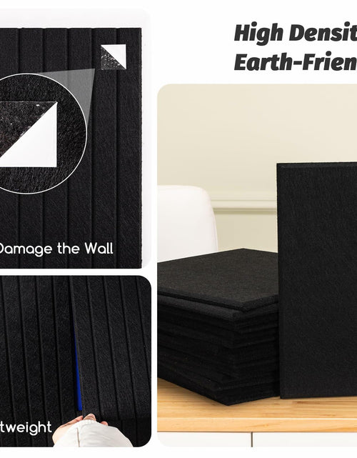 Load image into Gallery viewer, FUANGUI Felt Board 12 Pack Large Wall Tiles with Adhesive Tabs Stripe Black

