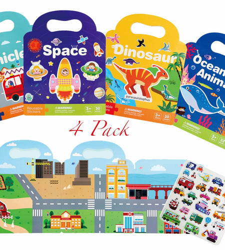 Generic 4 Pack Reusable Sticker Books 120+ Puffy Stickers Multicolor