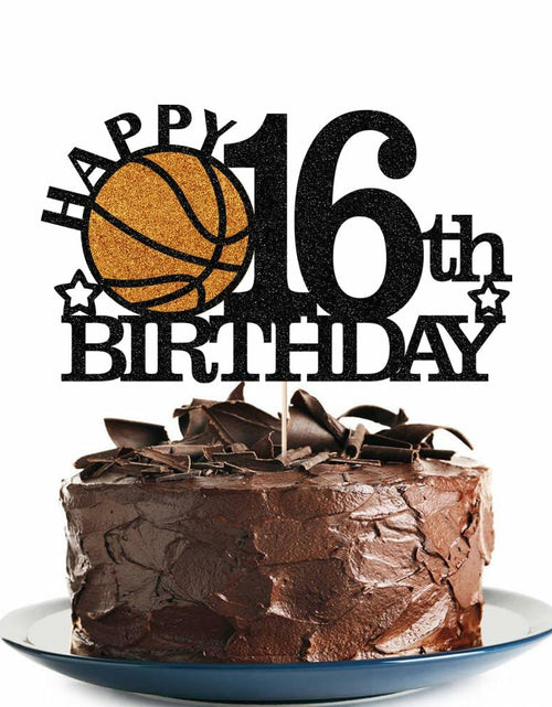 Load image into Gallery viewer, Klionjor Basketball 16th Birthday Cake Topper Black Glitter 16 Count Cardboard
