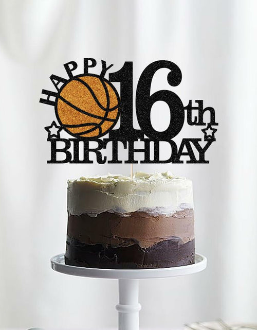 Load image into Gallery viewer, Klionjor Basketball 16th Birthday Cake Topper Black Glitter 16 Count Cardboard
