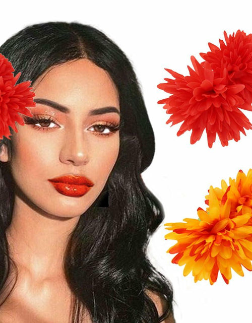 Load image into Gallery viewer, Haomye Dahlia Flower Hairpins Red Orange 2PCS Hawaiian Wedding Style
