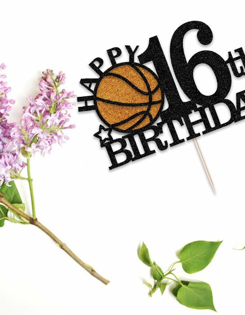 Load image into Gallery viewer, Klionjor Basketball 16th Birthday Cake Topper Black Glitter 16 Count Cardboard
