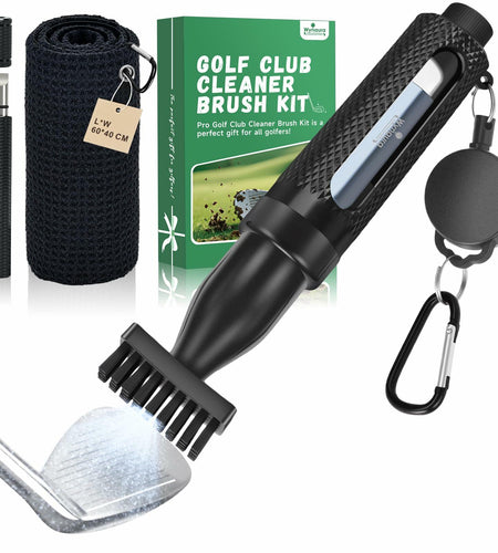 Wynaura Pro Golf Club Cleaner Brush Set with Groove Sharpener & Towel Black