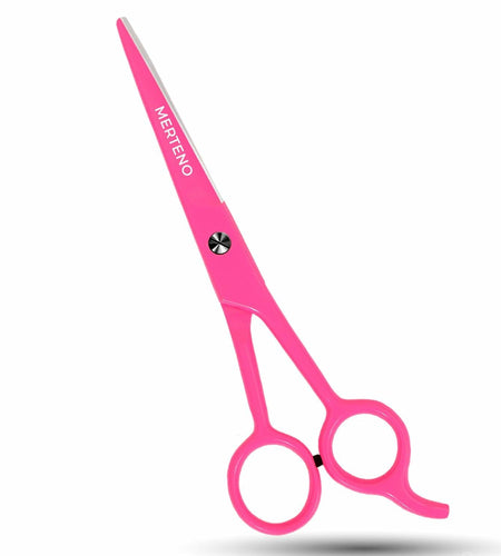 MERTENO Professional Hair Scissors 6.5 Inch Pink Rubber Handle Shears
