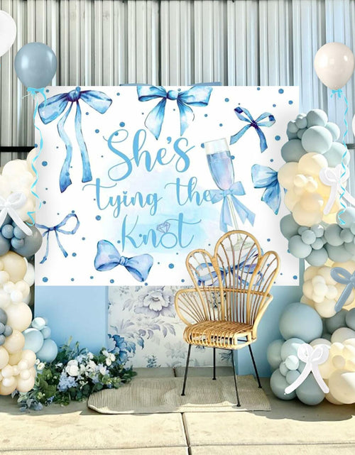 Load image into Gallery viewer, BACH AND BOUJEE She's Tying The Knot Backdrop Blue Bridal Shower Banner
