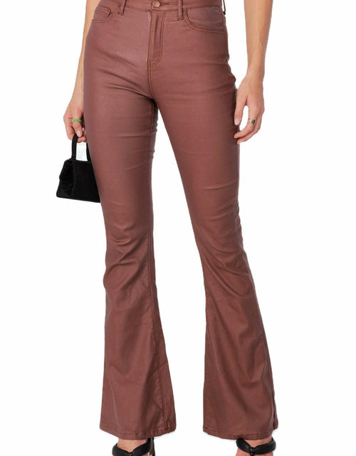 Load image into Gallery viewer, Kodaruber Women Faux Leather High Waisted Flare Pants Light Brown Size M

