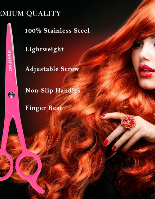 Load image into Gallery viewer, MERTENO Professional Hair Scissors 6.5 Inch Pink Rubber Handle Shears
