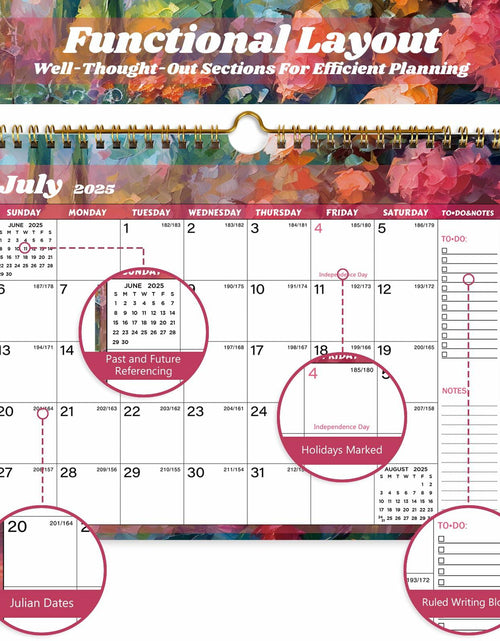 Load image into Gallery viewer, XISIDO 18-Month Wall Calendar 2025-2026 11x8.5 Flower Julian Dates
