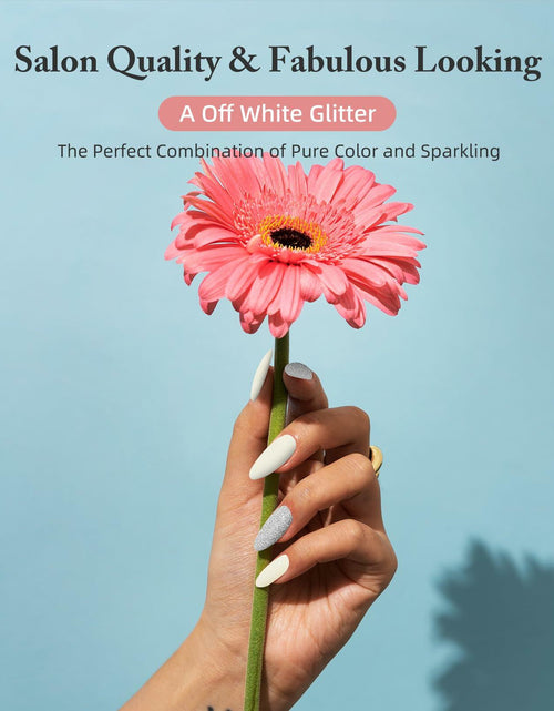 Load image into Gallery viewer, DUKASOU Semi Cured Gel Nail Strips 28 pcs Creamy White Glitter UV Light
