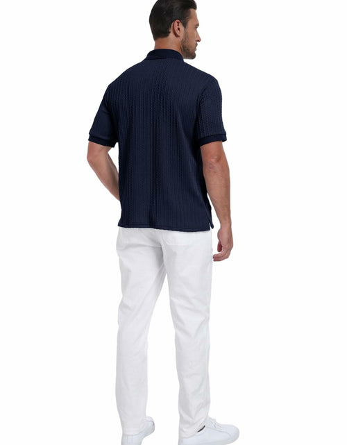 Load image into Gallery viewer, Knit Polo Shirt Men V Neck Buttonless Short Sleeve Navy Size M
