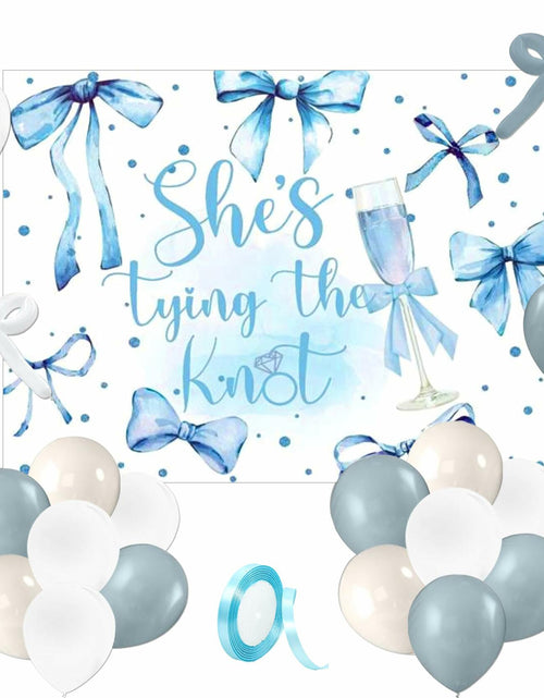 Load image into Gallery viewer, BACH AND BOUJEE She's Tying The Knot Backdrop Blue Bridal Shower Banner
