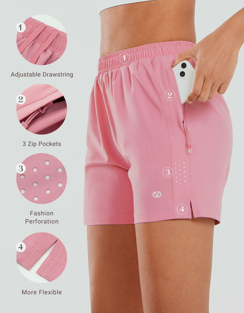 Load image into Gallery viewer, ALLZERO Women's 5" Quick Dry Running Shorts Zip Pockets Powderpink Size 2XL
