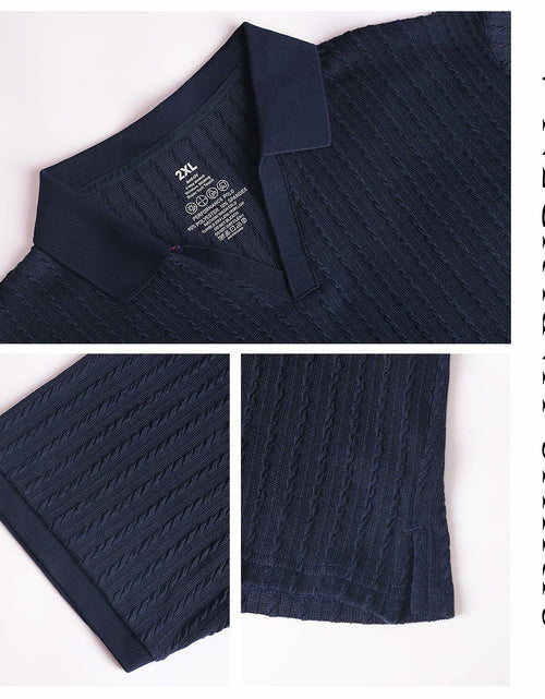 Load image into Gallery viewer, Knit Polo Shirt Men V Neck Buttonless Short Sleeve Navy Size M

