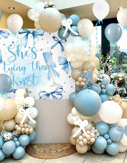 Load image into Gallery viewer, BACH AND BOUJEE She's Tying The Knot Backdrop Blue Bridal Shower Banner
