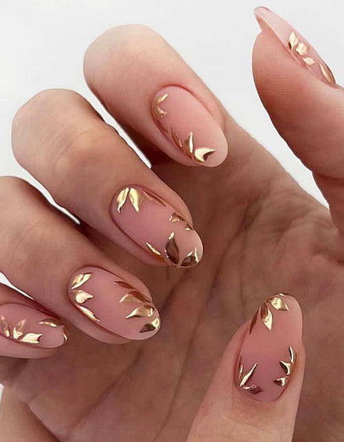 Load image into Gallery viewer, GRITOSE 24 Pcs Fall Maple Leaves Almond Medium Pink Matte Press On Nails

