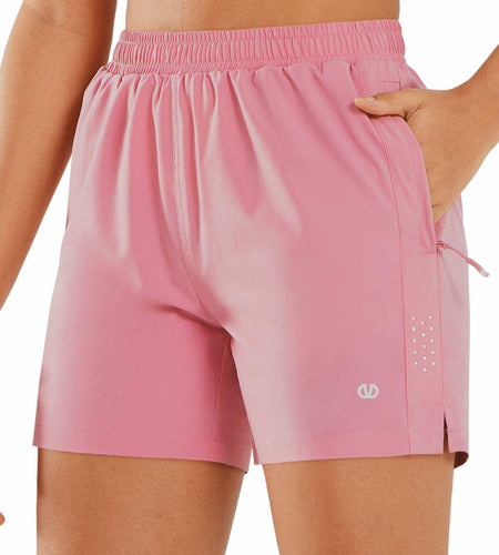 ALLZERO Women's 5" Quick Dry Running Shorts Zip Pockets Powderpink Size 2XL