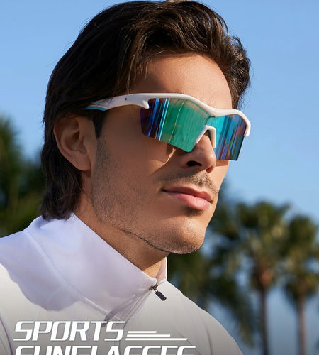 BIRCEN Baseball Cycling Sunglasses Men Women MTB Sports Blue Lens White Frame