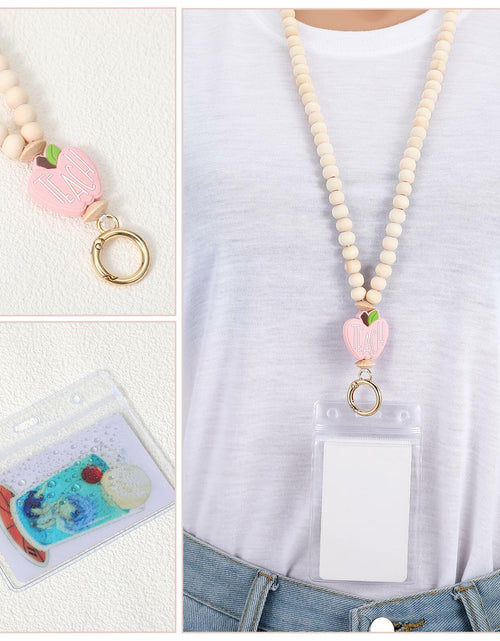 Load image into Gallery viewer, Bremorou Teacher Lanyard with ID Holder, Pink Wooden Beaded Boho Tassel
