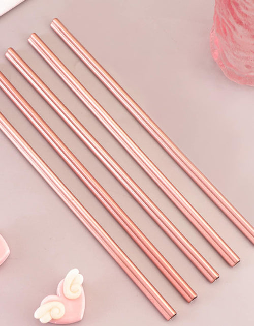 Load image into Gallery viewer, Fepibur 10Pcs Pink Heart Stainless Steel Straws with Silicone Tips &amp; Brush
