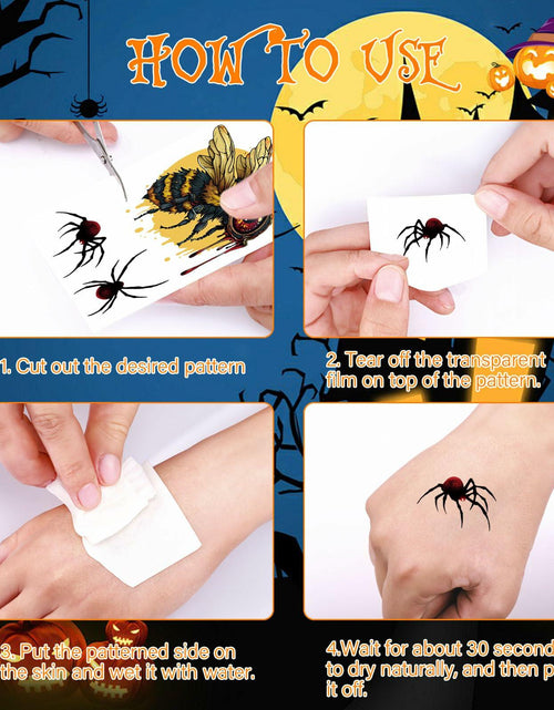Load image into Gallery viewer, Halloween Temporary Tattoos 36 Sheets Scary Joker Pumpkin Skull Ghost Bats
