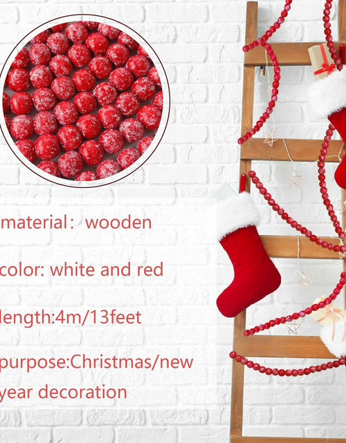 Load image into Gallery viewer, 13ft Christmas Wood Bead Garland Red White Wooden Beads Xmas Tree Decor
