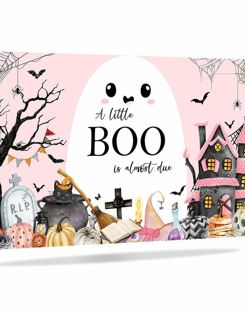 Load image into Gallery viewer, Mocsicka Little Boo Halloween Baby Shower Backdrop Banner Pink Black 70.8x43.3in
