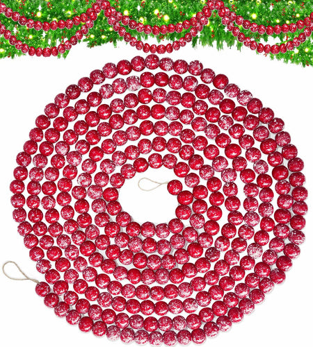 13ft Christmas Wood Bead Garland Red White Wooden Beads Xmas Tree Decor