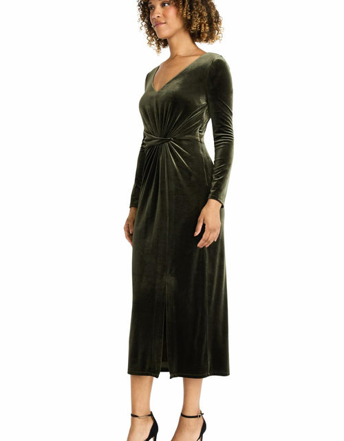 Load image into Gallery viewer, Maggy London Women's V Neck MIDI Dress Draped Knot Waist Slit Rosin Size M

