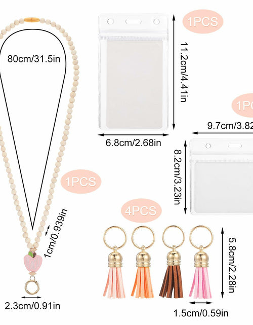 Load image into Gallery viewer, Bremorou Teacher Lanyard with ID Holder, Pink Wooden Beaded Boho Tassel
