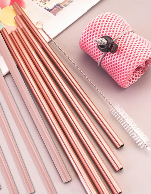 Load image into Gallery viewer, Fepibur 10Pcs Pink Heart Stainless Steel Straws with Silicone Tips &amp; Brush
