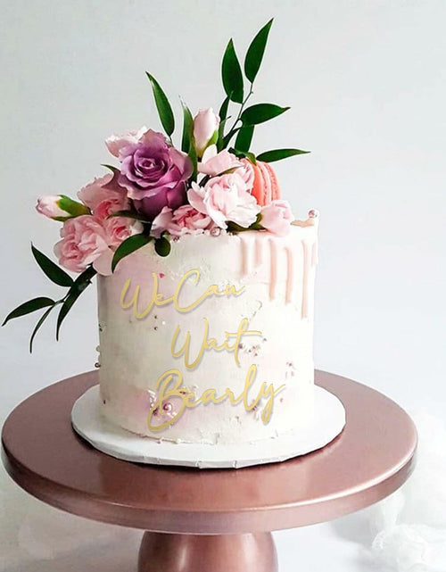 Load image into Gallery viewer, We Can Bearly Wait Gold Acrylic Cake Charm Baby Shower Gender Reveal
