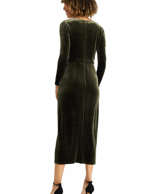 Load image into Gallery viewer, Maggy London Women's V Neck MIDI Dress Draped Knot Waist Slit Rosin Size M
