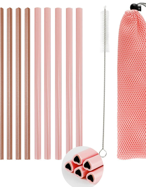 Load image into Gallery viewer, Fepibur 10Pcs Pink Heart Stainless Steel Straws with Silicone Tips &amp; Brush
