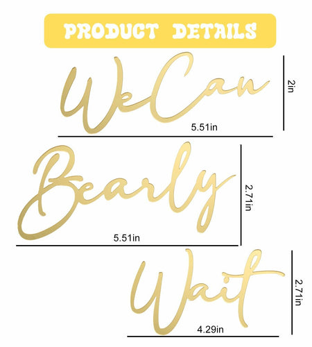 We Can Bearly Wait Gold Acrylic Cake Charm Baby Shower Gender Reveal