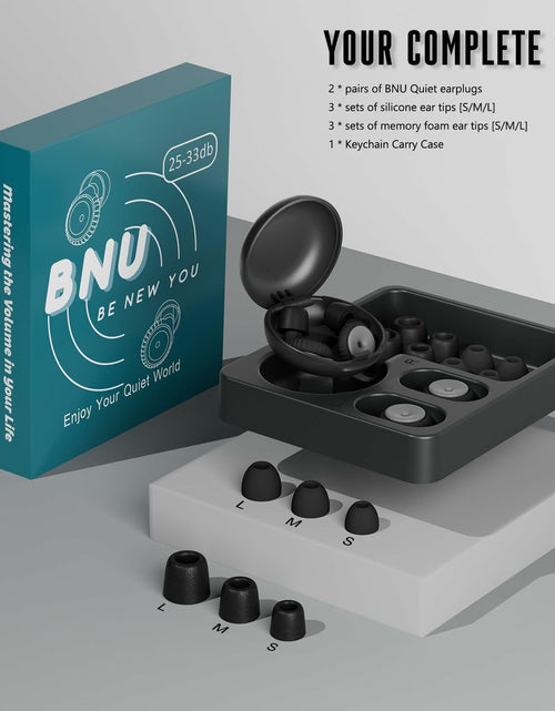 Load image into Gallery viewer, BNU Ear Plugs Noise Cancelling 25-35dB Reusable 2 Pairs S/M/L Black
