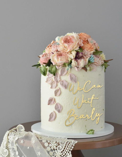 Load image into Gallery viewer, We Can Bearly Wait Gold Acrylic Cake Charm Baby Shower Gender Reveal
