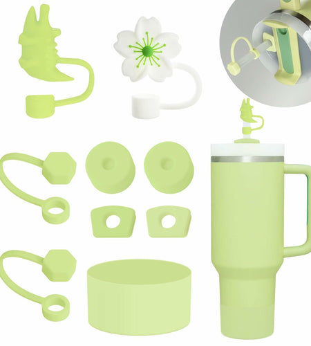 9PCS Stanley Cup Accessories Set Spill Stopper Straw Cover Boot Citron