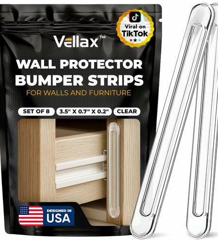 Vellax Clear Silicone Wall Protector Strips 3.5x0.7x0.2in 8 Count