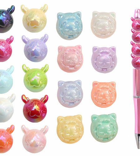 18Pcs Cute Beads for Pens (Acrylic, Mixed Color, Dragon Head Cat) - DIY
