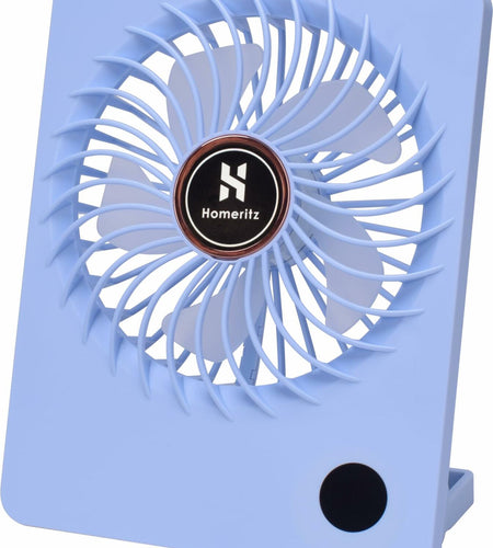 Homeritz Rechargeable Desk Fan 2000mAh Battery 180° Tilt Blue Compact